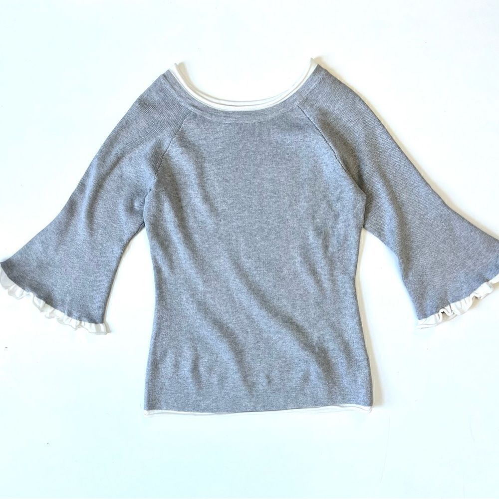 Vila Milano Grey Ruffle Sleeve Sweater Small